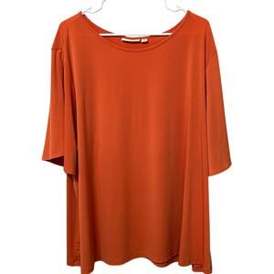 Susan Graver Women’s Plus Size 3X Top Peek-a-Boo Sleeve Orange‎